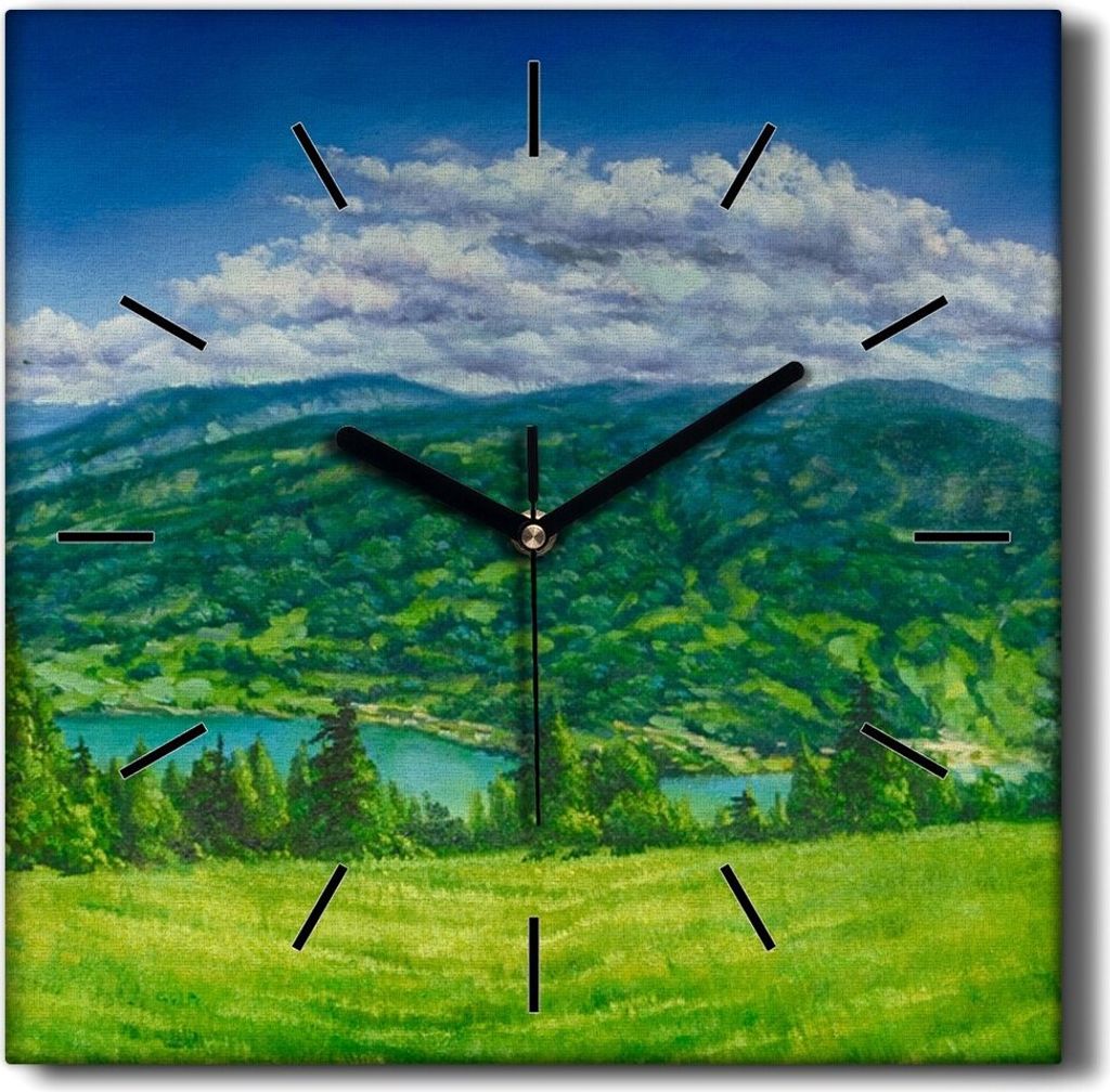 Coloray Hodiny Unikátní 30x30 cm Tiché hodiny Pro obývací pokoj a kuchyň Nástěnné hodiny Plátno Černé ručičky hodin - Lesní krajina...