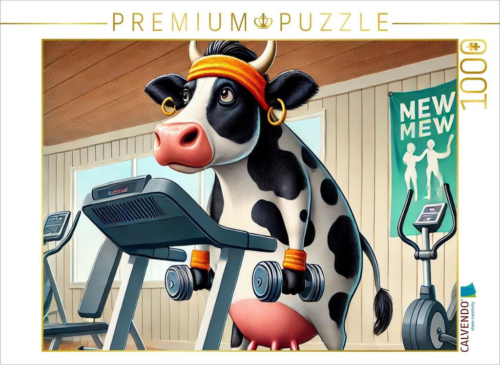CALVENDO Puzzle Kuh im Fitnessstudio | 1000 Teile Lege-Größe 64x48cm Foto-Puzzle für glückliche Stunden