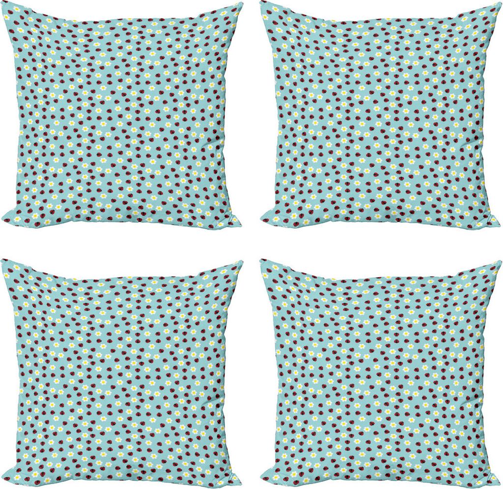 ABAKUHAUS Marienkäfer Kissenbezug Set (4 Stück), Daisy Blossom Spring, Moderner Doppelseitiger Digitaldruck, 60 cm x 60 cm, Mehrfarbig