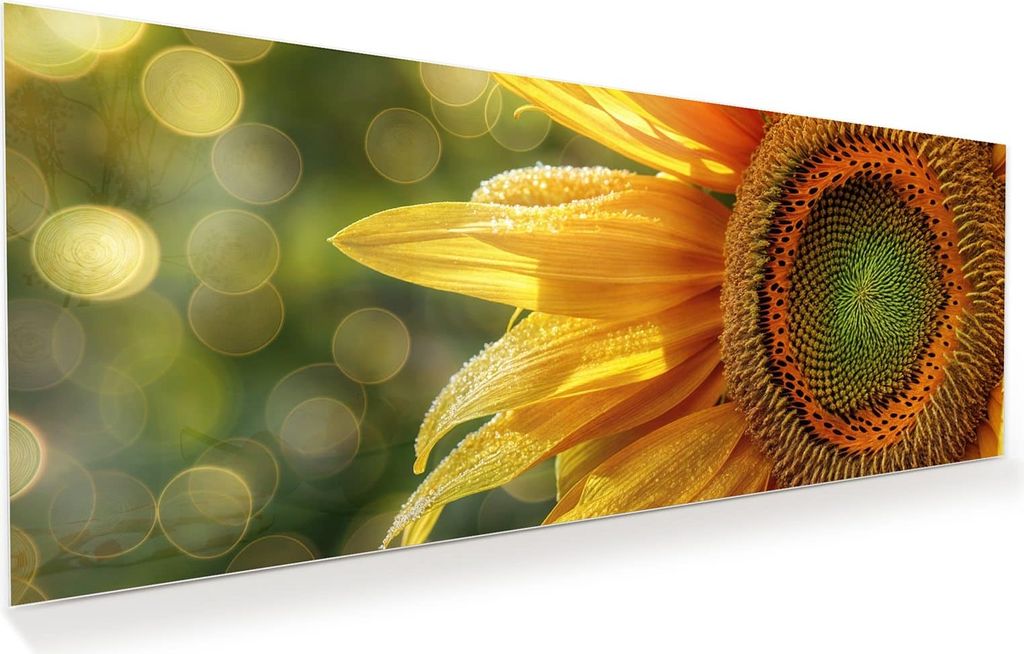 Glasbild 125x50cm in XXL für Wohnzimmer, Schlafzimmer Motiv Sonnenblume Makro