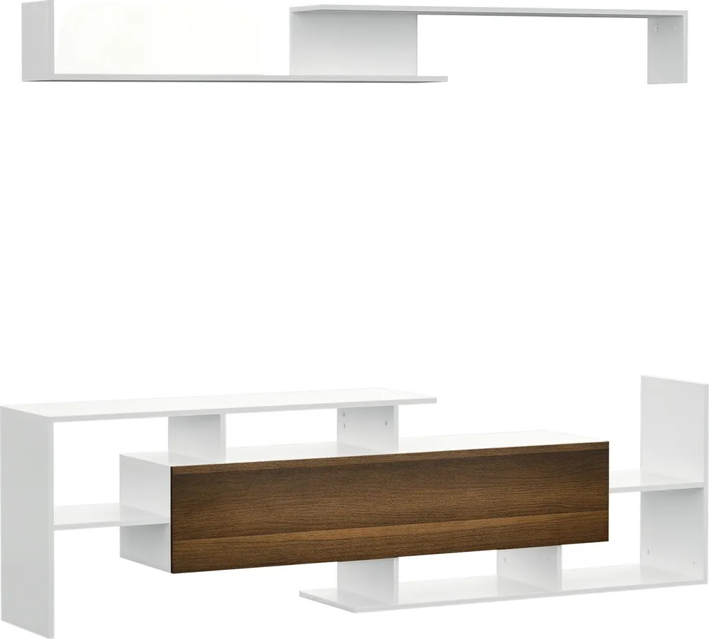 Meuble de salon pour télévision et rangement mural - Style bois moderne