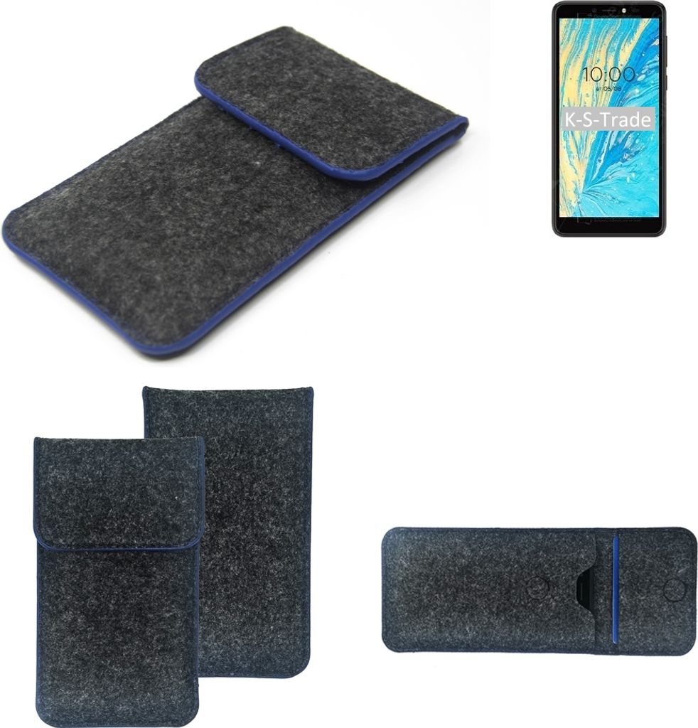 K-S-Trade Handy-Hülle Schutz-Hülle kompatibel mit BQ Mobile BQ-5740G Spring Filztasche Pouch Tasche Case Sleeve Filzhülle dunkelgrau, blauer Rand