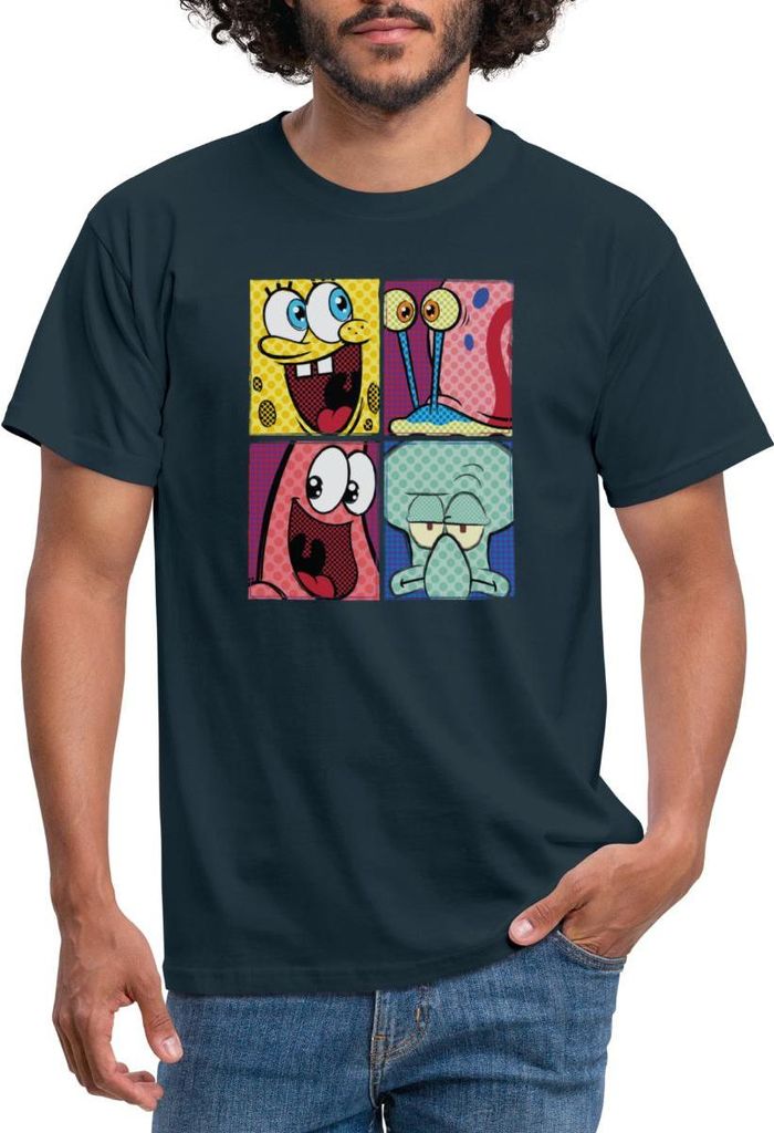 Spreadshirt SpongeBob Schwammkopf Patrick Gary Thaddäus Männer T-Shirt, 4XL, Navy