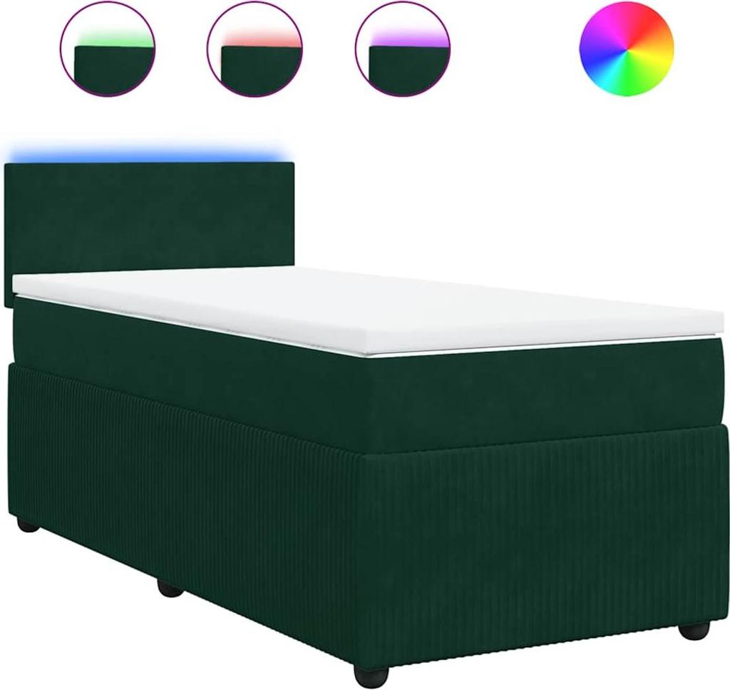 vidaXL Boxspringbett mit Matratze Dunkelgrün 80x200 cm Samt