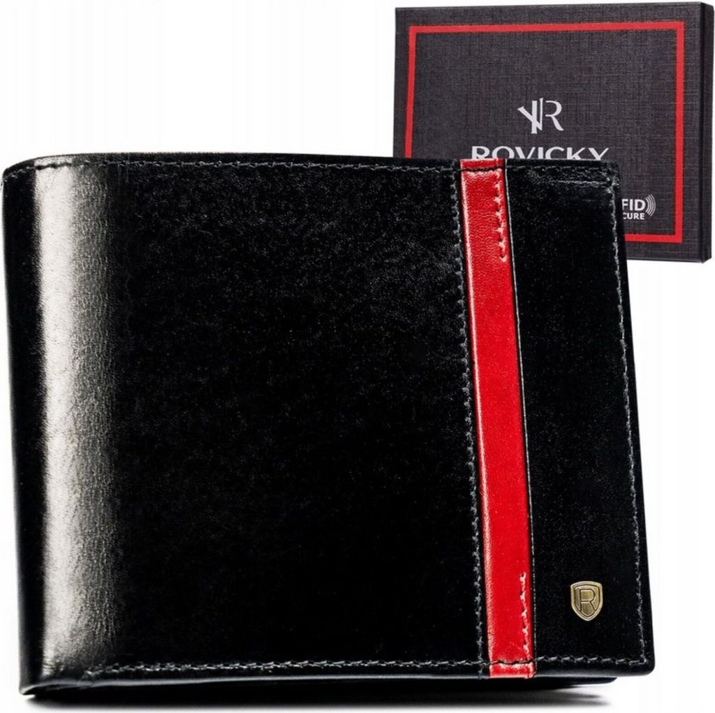 Rovicky | Große Brieftasche, aus Naturleder, für Männer, Schwarz, 12.5x9.5 cm