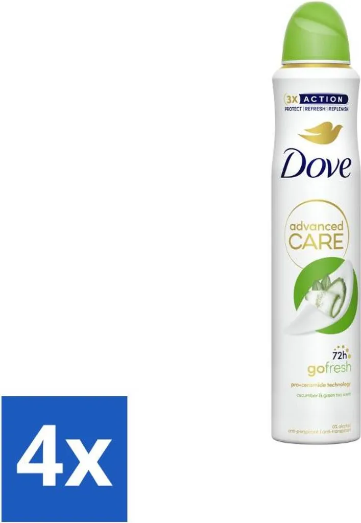 Dove Spray Déodorant Fraîcheur Concombre 200 ml - Soin Hydratant x4