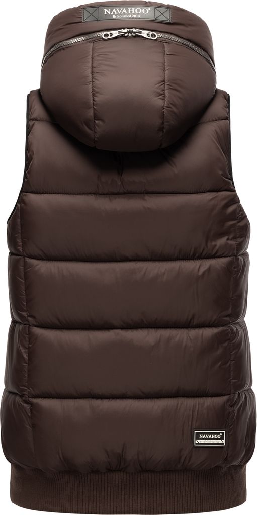 Navahoo Damen Weste Frühling Steppweste Kapuze Übergangsjacke Bodywarmer KASSIDY Dark Choco Gr. 34 - XS