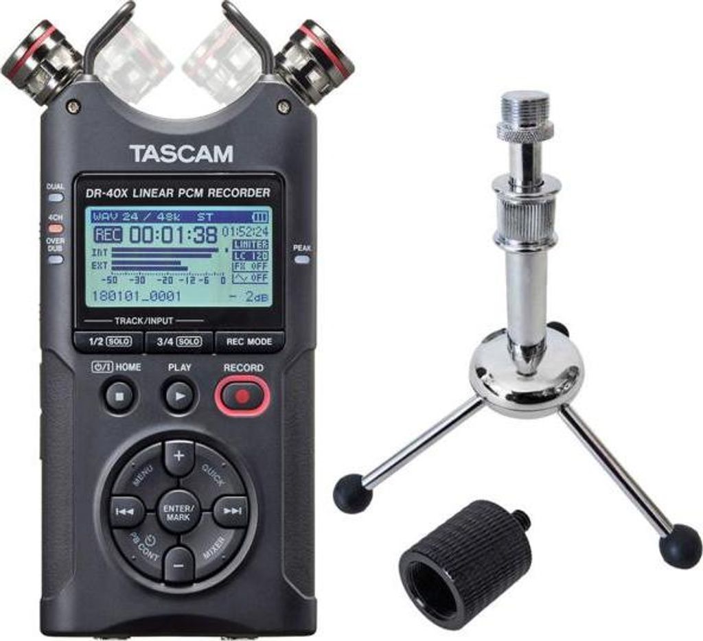 Tascam DR-40X Recorder mit Tripod Stativ mit Adapter