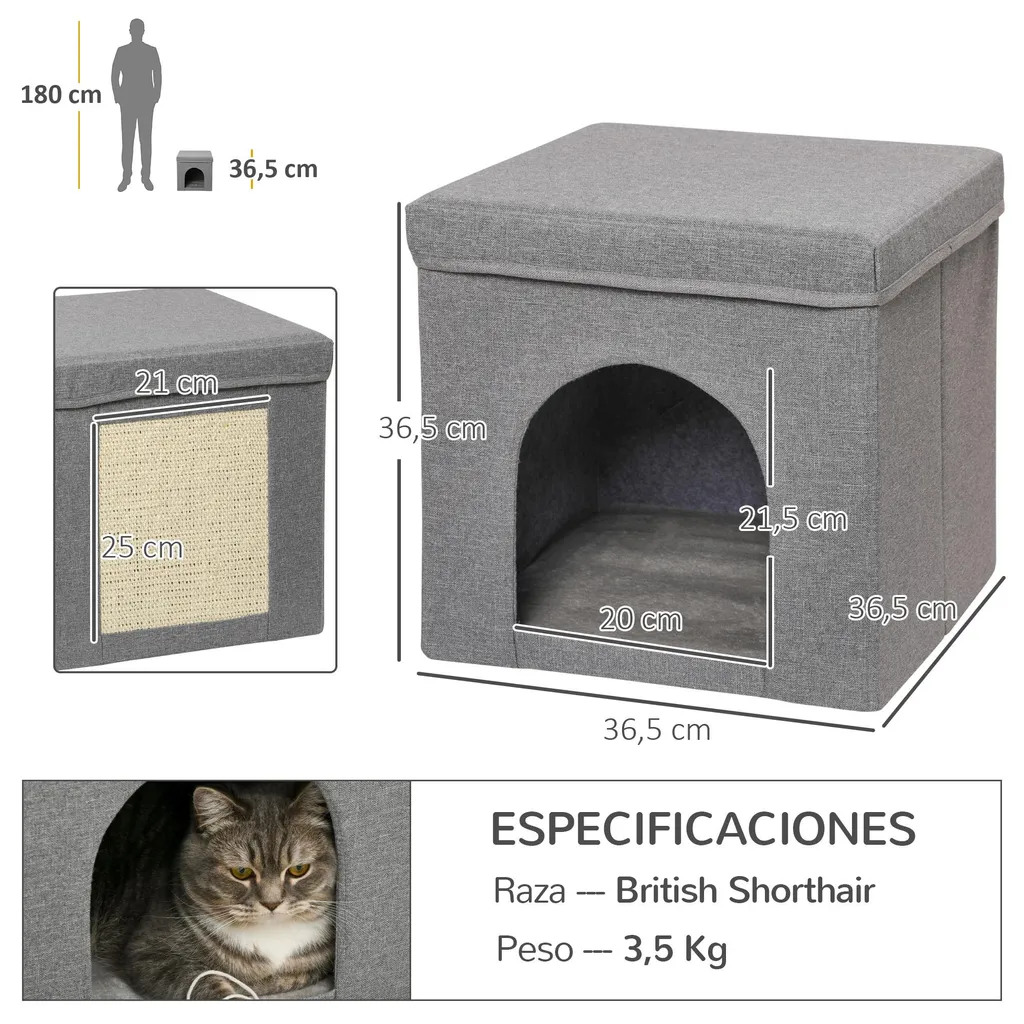 Cube chat de repos 36cm gris idéal pour petits espaces et appartements - 3