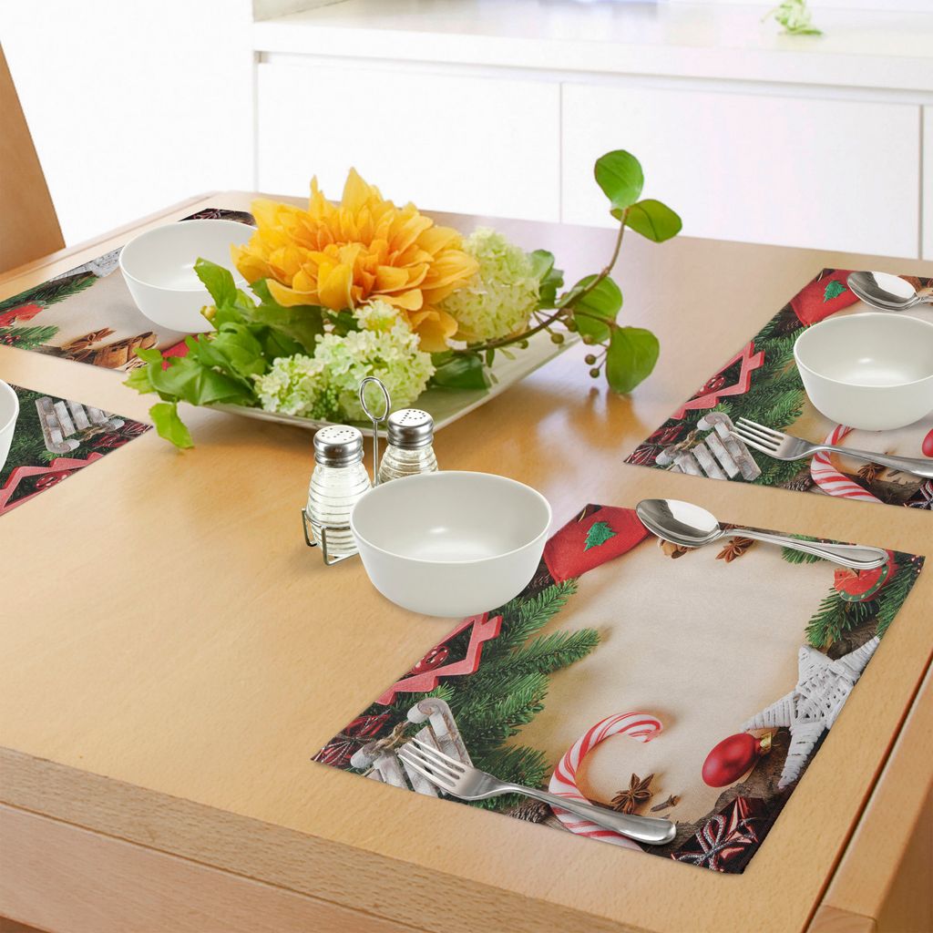 ABAKUHAUS Weihnachten Platzmatten, Sortiment von festlichen Ornamente Zimtstange Sternanis Candy Cane Toy Sledge, Tiscjdeco aus Farbfesten Stoff f...