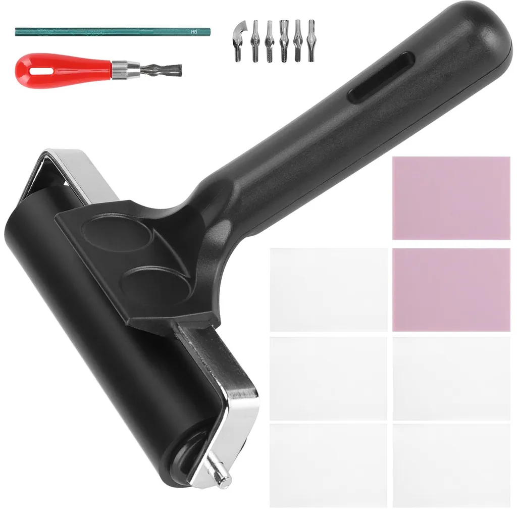 Kit Gravure sur Caoutchouc Complet avec 5 Gouges et Blocs Linogravure