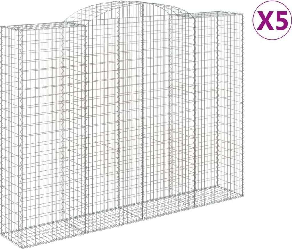 vidaXL Gabionen mit Hochbogen 5 Stk. 300x50x220/240cm Verzinktes Eisen
