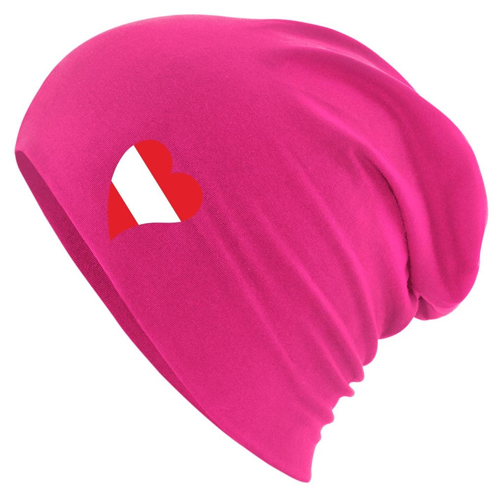 Huuraa Beanie Österreich Flagge Herz Fuchsia One Size Baumwolle und Elasthan Mütze Geschenkidee