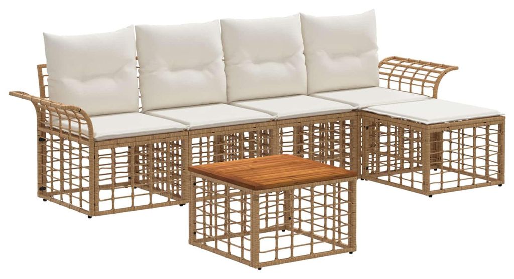 vidaXL Outdoor-Sofagarnitur 6 pcs Natürlich und Cremweiß Polyester