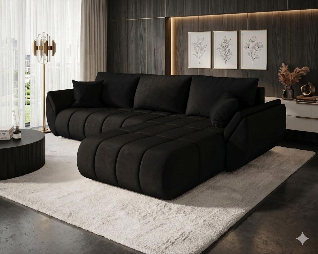 Canapé d’angle SYDNEY PREMIUM droit noir velours Monolith Image du produit 