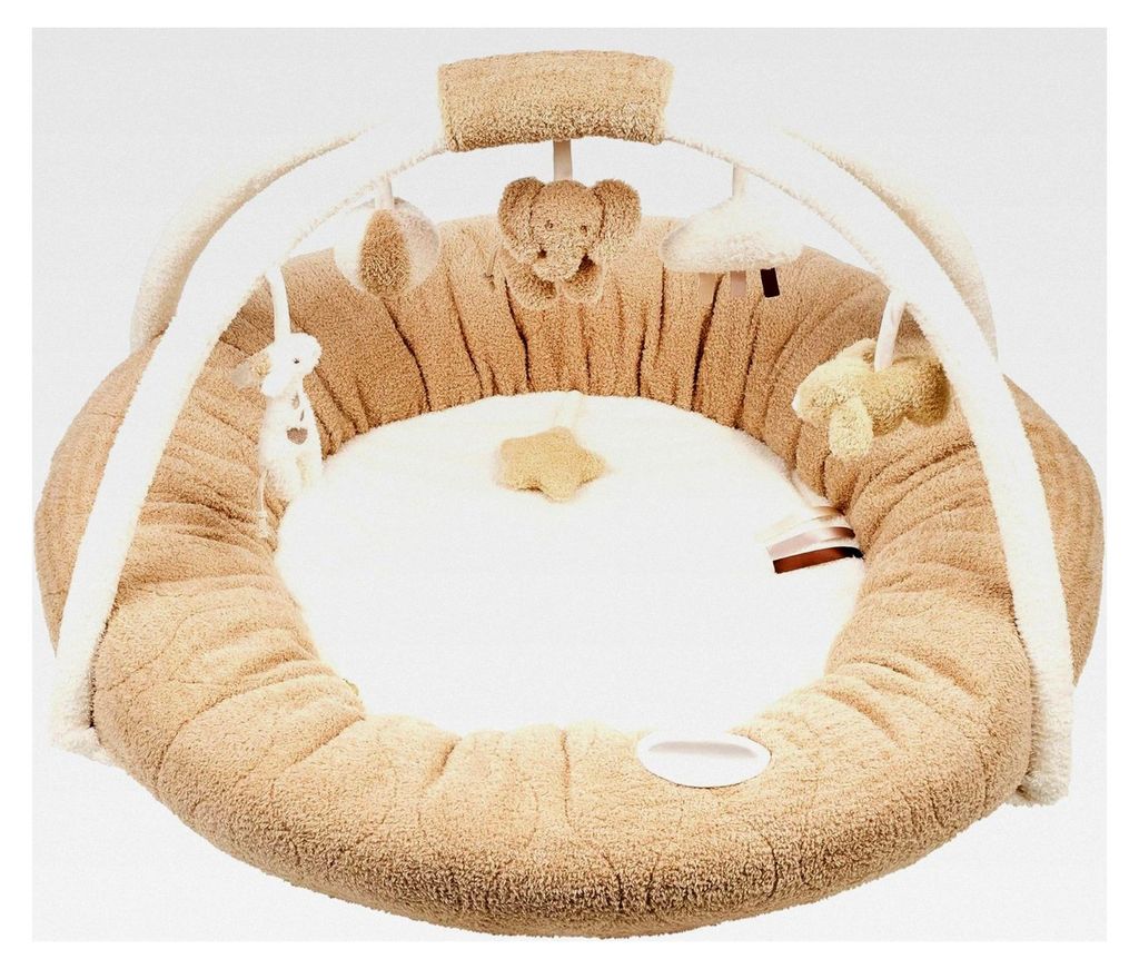 Krabbeldecke mit Spielbogen und verschiedenen Aktivitäten, aus Polyester, ca. 90 cm, Teddy, Weiß/Hellbraun