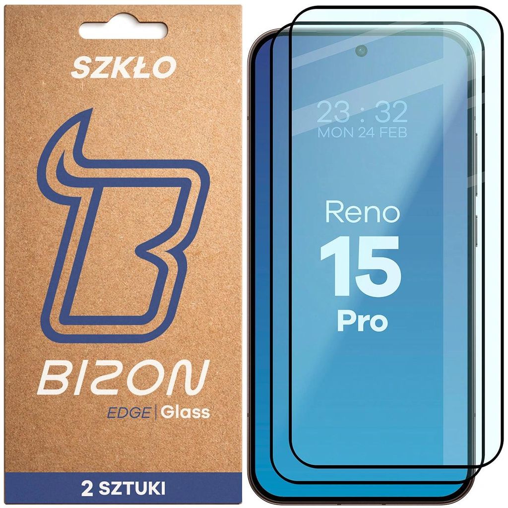 2x Gehärtetes Glas für Oppo Reno 15 Pro, Bizon Glass Edge Duo, Schwarzer Rahmen