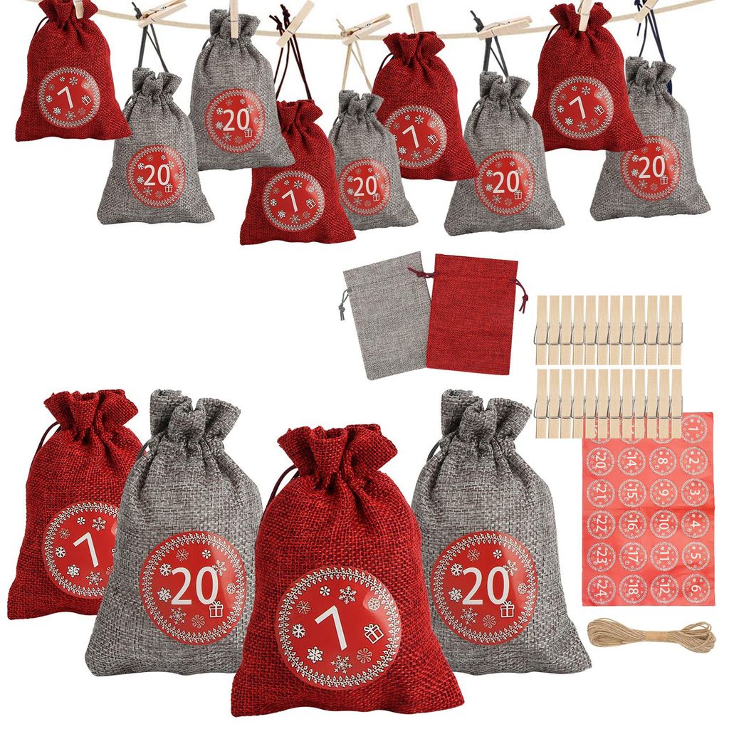 Eikuavons Adventní kalendář, 24 kusů, látkové sáčky s Obrázek produktu 