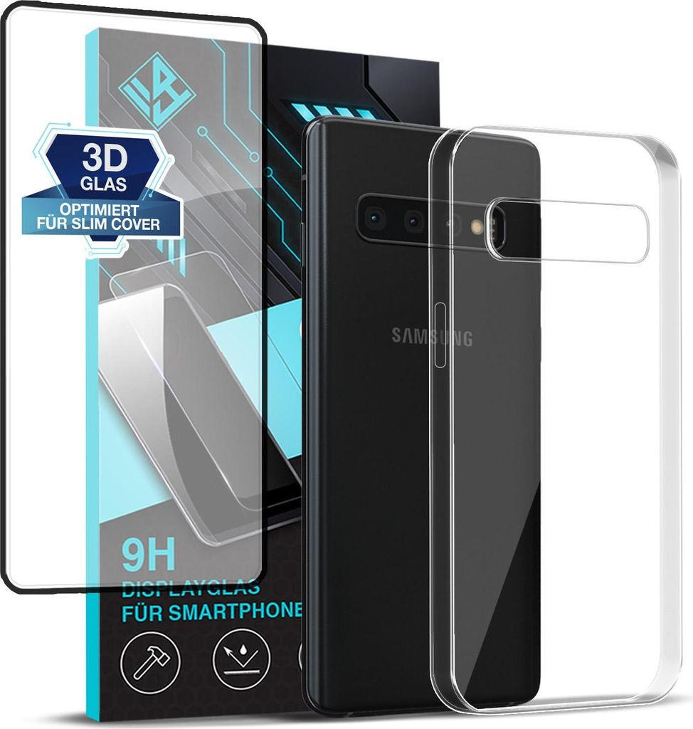 Handyhülle für Samsung Galaxy S10 mit 9H Displayglas Displayschutz Hülle Transparent Flexibel Elastisch Case Cover Backcover Schutzhülle