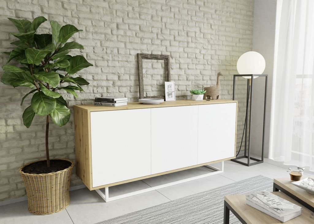 Kommode SANAYI II Artisan Eiche/ Weiß Matt, Untergestell Produktbild 