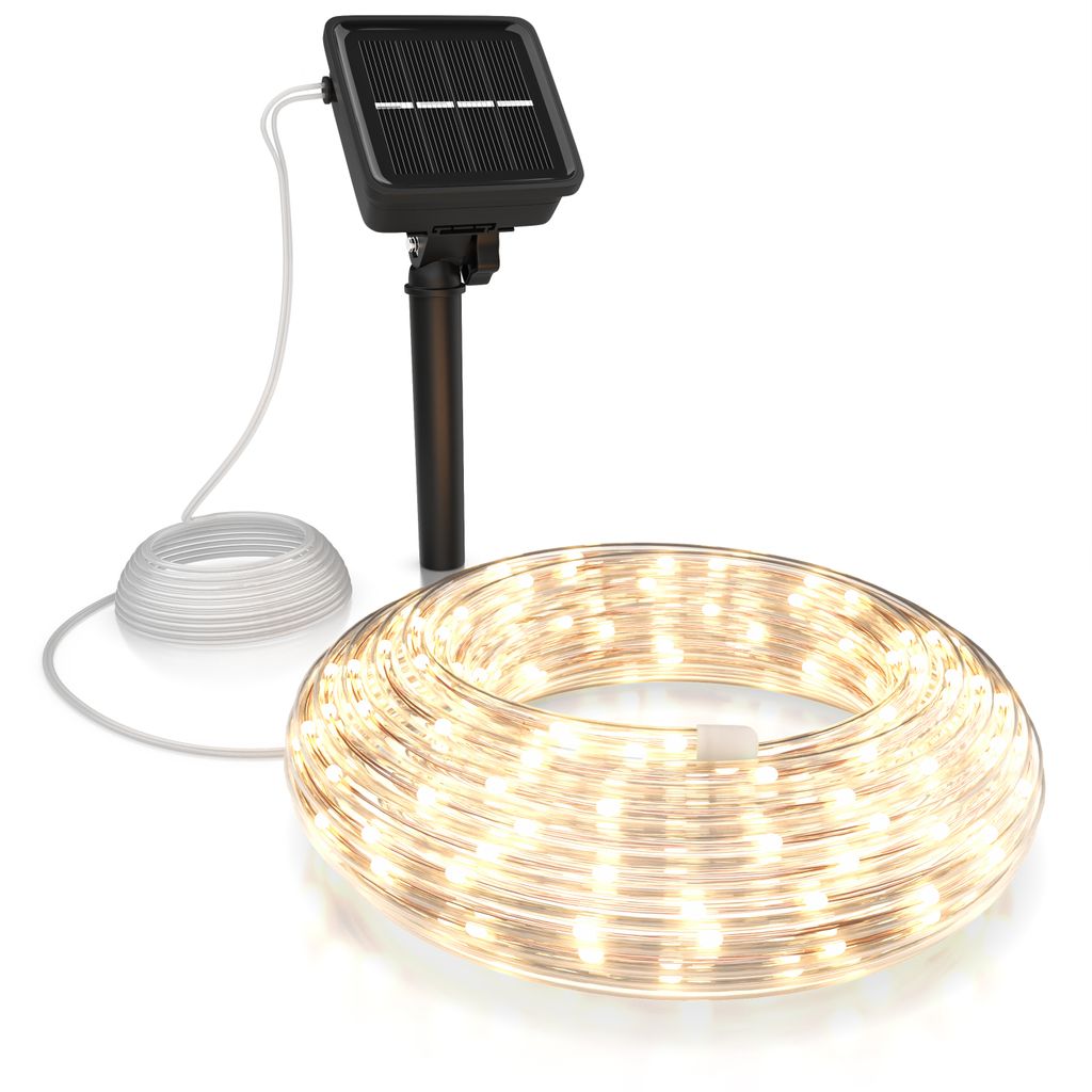 BEARWARE LED Lichterkette Solar 10 m warmweiß – Innen und Außen - Solarpanel mit Akku 1200mAh - 100 Leds warmweiß – 2 Modi: blinkend und ste...