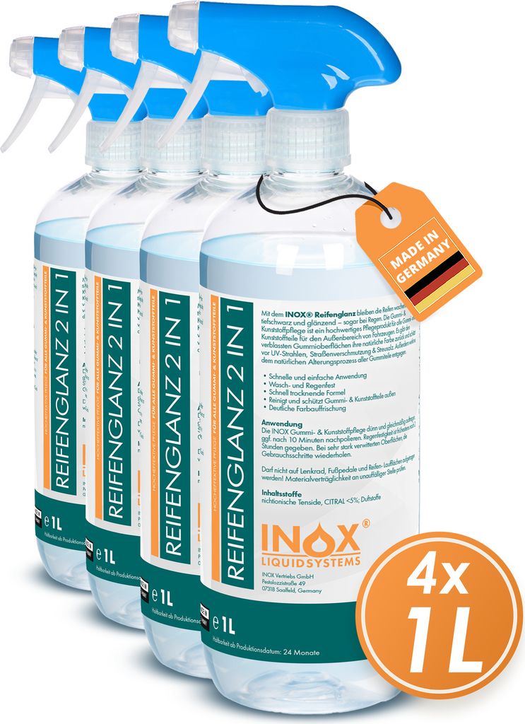 INOX 4x1L Reifenglanz 2:1 Kunststoffpflege & Gummipflege Reifenpflege Reiniger