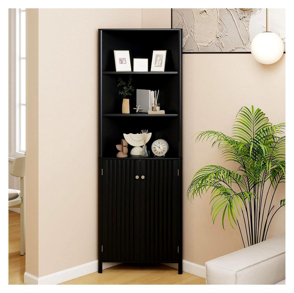 Schmaler Küchenschrank, Eckschrank mit 2 Türen und 5 Ablagen, 172,5 cm hoch, dreieckiger Buffetschrank, Mehrzweckschrank Hochschrank, modern für...