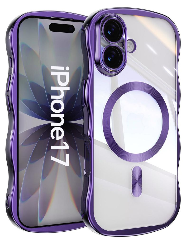 Magnetisch Hülle für iPhone 17, Wellen Überzug Bumper Transparent Stoßfeste Handyhülle mit Kameraschutz Lila