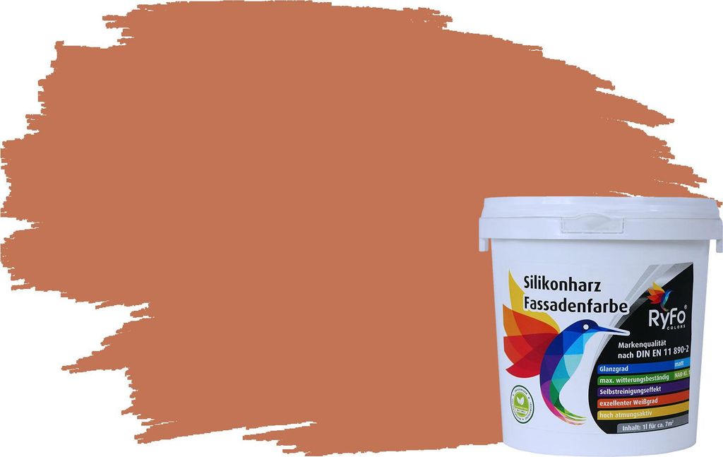 RyFo Colors Silikonharz Fassadenfarbe Lotuseffekt Trend Orangetöne Terracotta 1l - bunte Fassadenfarbe, weitere Orange Farbtöne und Größen erh...