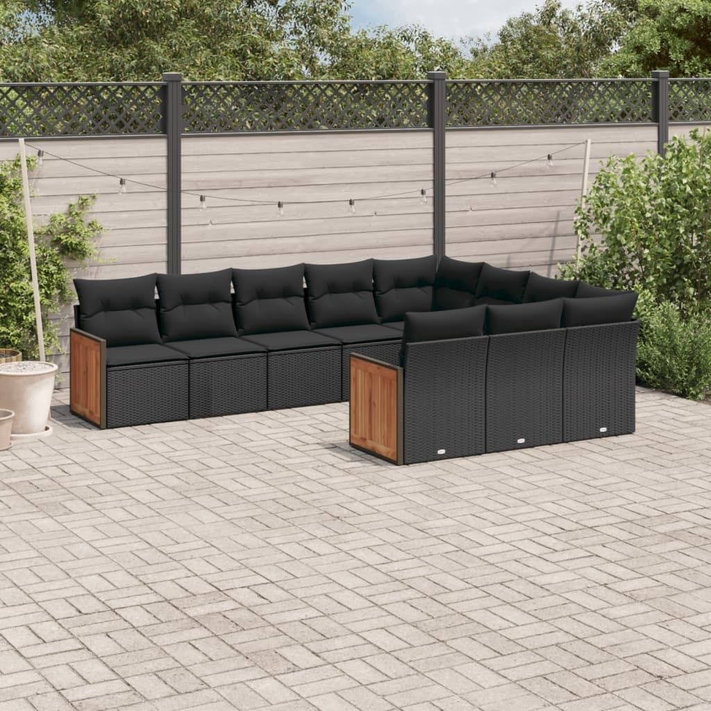 Maison Exclusive - 10-tlg. Garten-Sofagarnitur mit Kissen Schwarz Poly Rattan