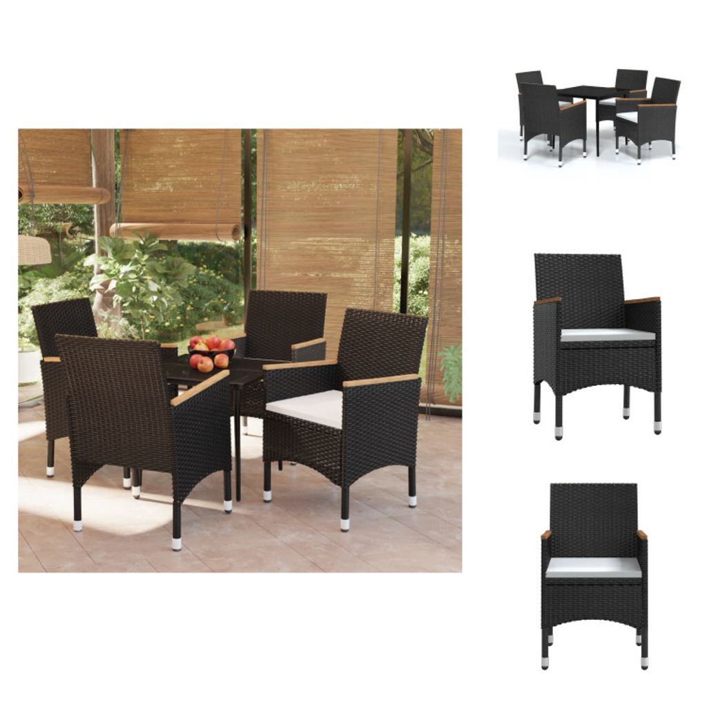 vidaXL 5-tlg. Garten-Essgruppe mit Kissen Schwarz - Gartenmöbel-Sets