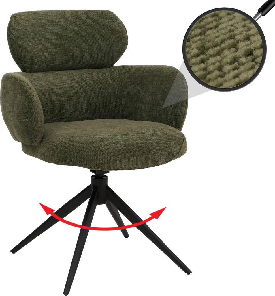 Esszimmerstuhl MCW-O77, Küchenstuhl Polsterstuhl, drehbar Auto-Return, Stoff (310g/m²) Chenille olivgrün