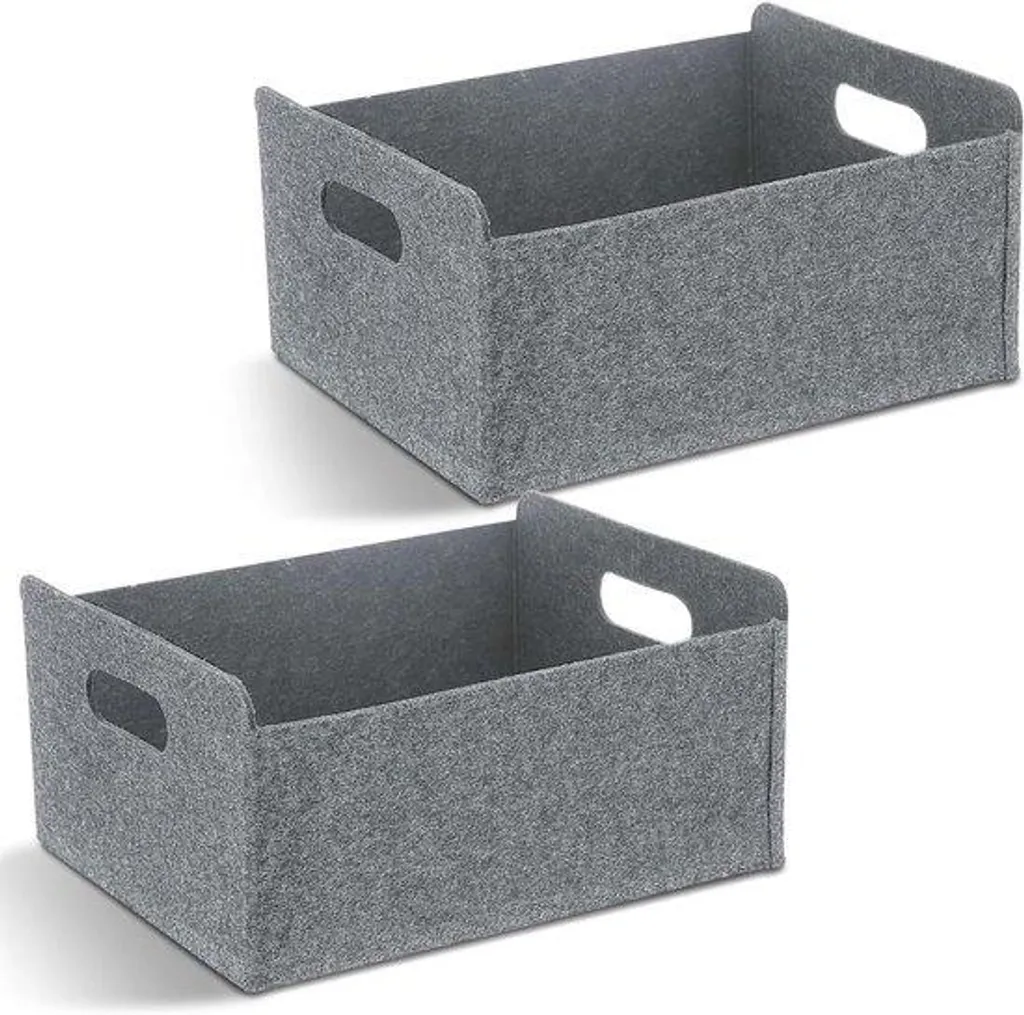 Panier de rangement rectangulaire en textile gris pour étagère (2 pcs)