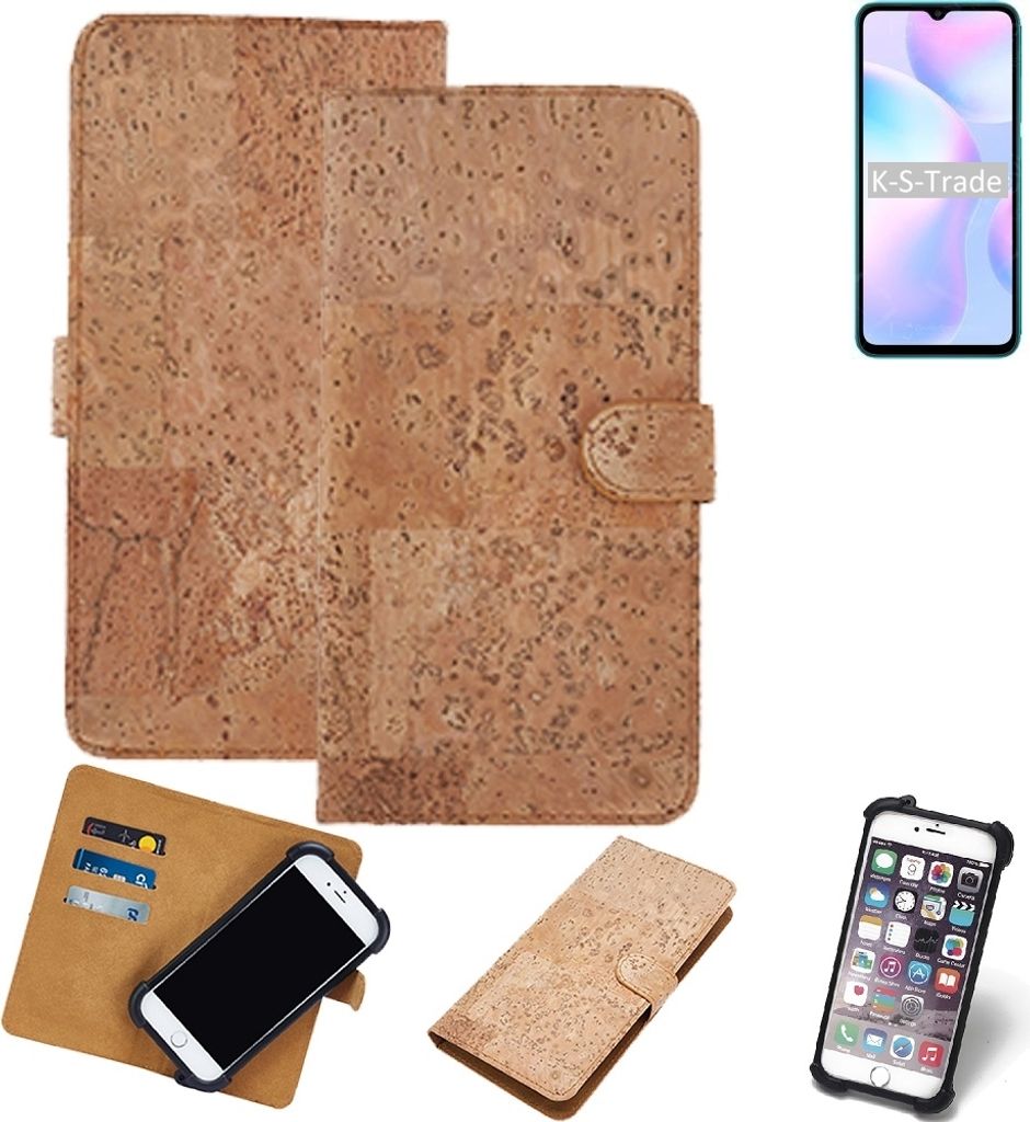 K-S-Trade Hülle kompatibel mit Xiaomi Redmi 9i Kork Handyhülle Cover Schutzhülle TPU Case Bumper in Hellbraun, (1x)