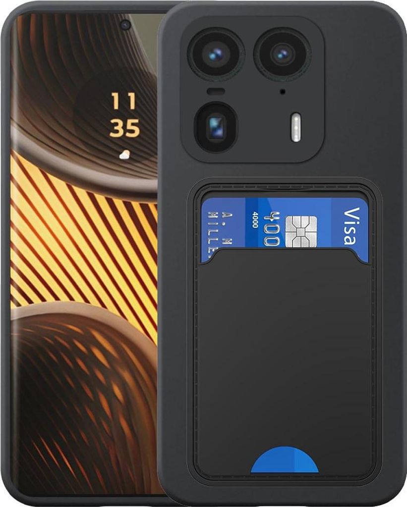 Geeignet für Motorola Edge 50 Ultra Phone Case mit TPU Kartenhalter - Flexible Back Cover Case Silikon TPU mit Cardslot - Schwarz - Smartphonics