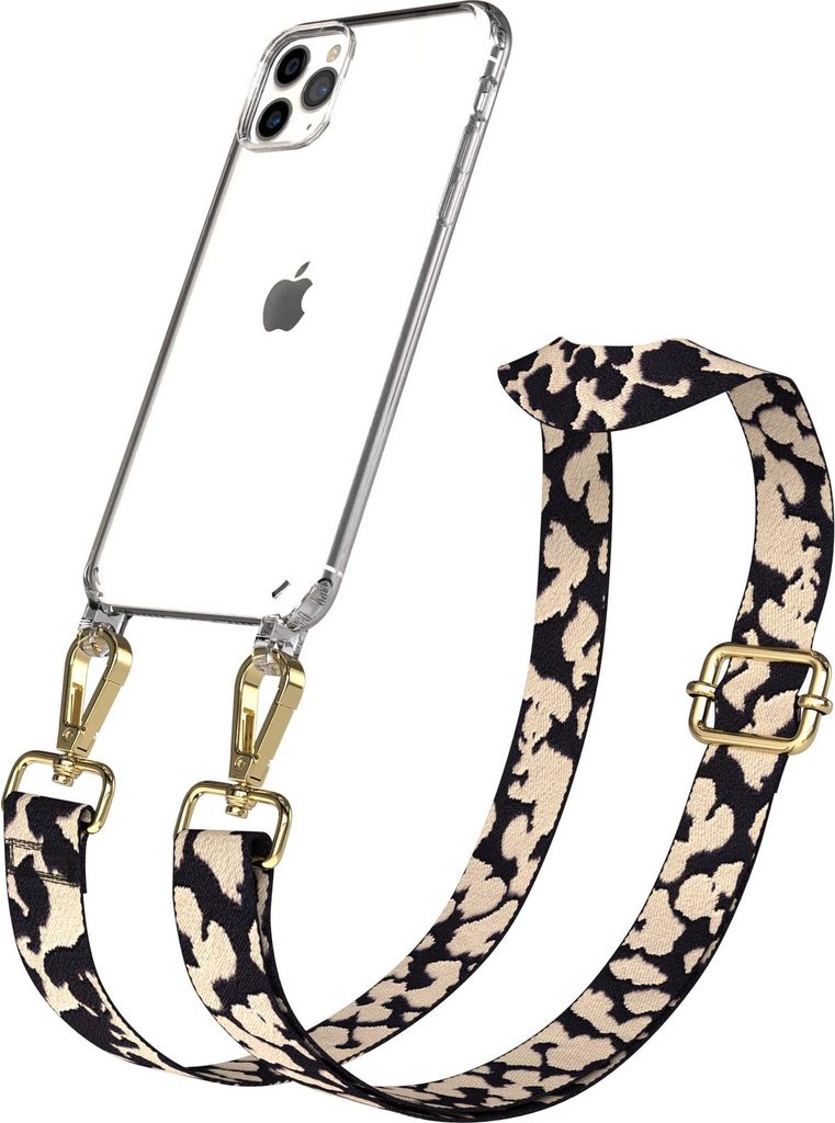 EAZY CASE Handykette - Verstellbarer Trageriemen kompatibel mit Apple iPhone 11 Pro Max, Handykordel mit transparenter Silikon-Hülle, Karabiner Go...