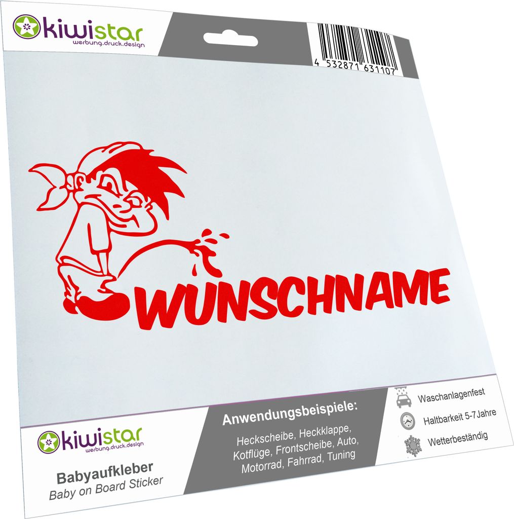 Kiwistar - Autoaufkleber - Piss on Wunschname - mit Tuch - 30 cm - rot - Pissmännchen - Aufkleber für Auto, Laptop, Fahrrad, LKW, Motorrad Mehrfa...
