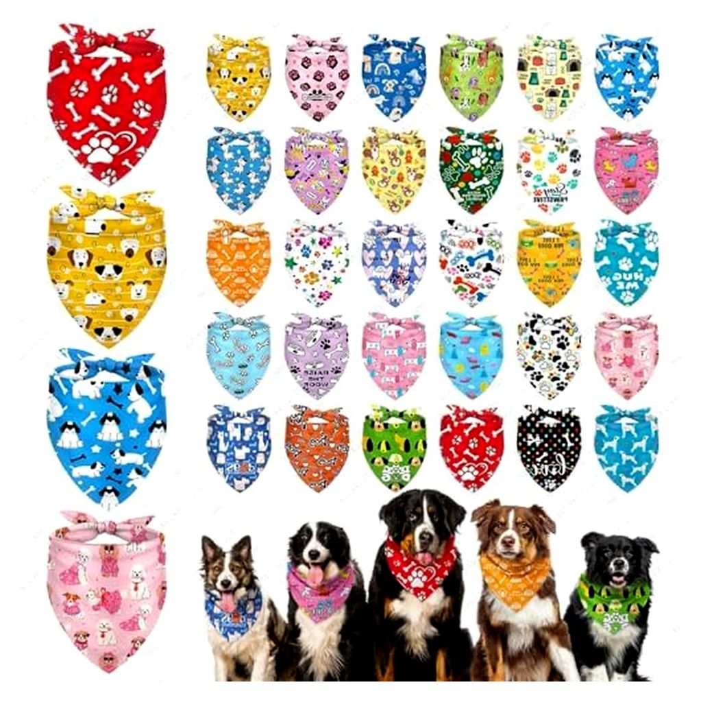 Hundehalstuch Halstuch, Weiche Dreieck Hundeschals 30 Stück Verschiedene Muster Polyester Bandana mit Blumenmuster Einstellbare Länge Haustier Ba...