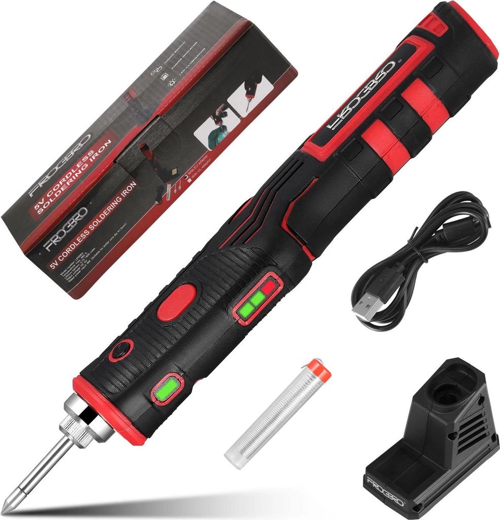 Akku-Lötkolben - Set - 11 W - 1800 mAh Akku - bis 480 °C - LED-Licht - Schnelles Aufheizen - Mit Ständer und Spitzen - Grau