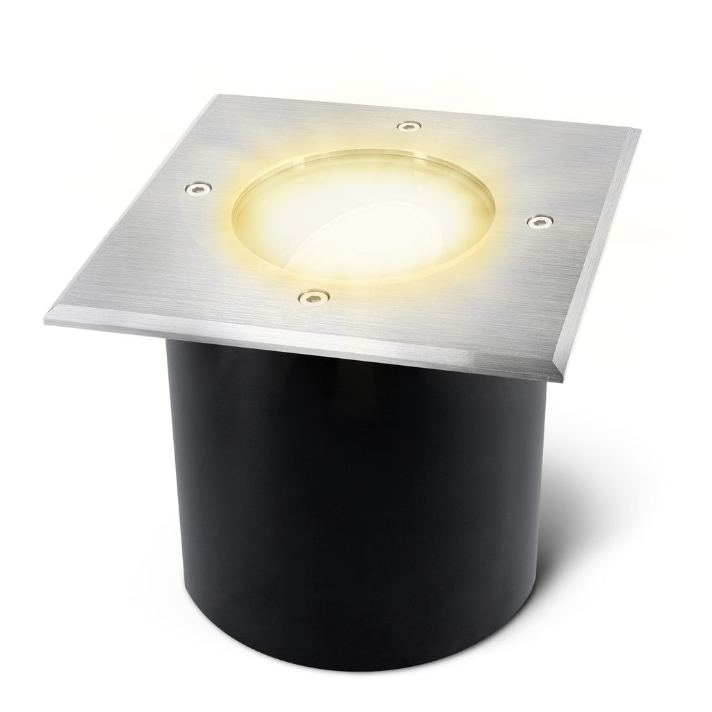 SSC-LUXon JADINA Bodeneinbaustrahler flach schwenkbar mit LED Lampe 4W warmweiß 230V - Bodenlampe befahrbar außen IP67 eckig