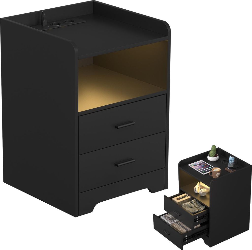 Table de nuit Jayseuw Table de chevet avec éclairage LED, Image du produit 