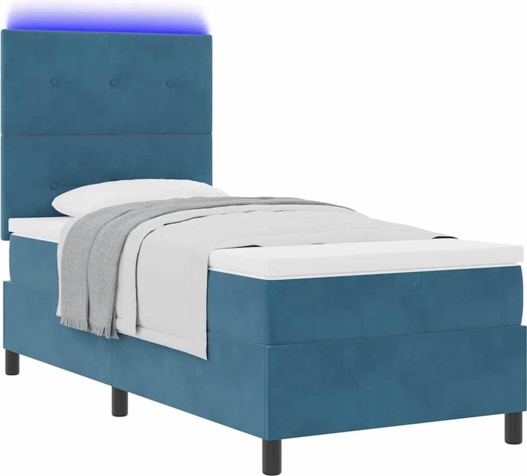 LED Boxspringbett mit Matratze Dunkelblau 80 x 200 cm Samt