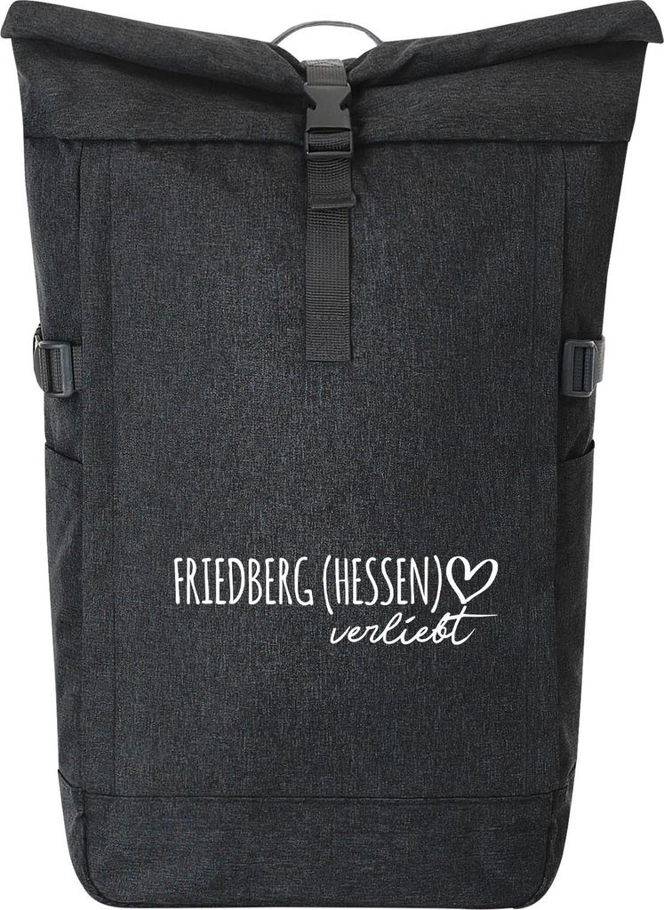 Huuraa Kurierrucksack Friedberg Hessen verliebt 30-44 Liter Black Melange Fairtrade Rolltop Rucksack Geschenkidee