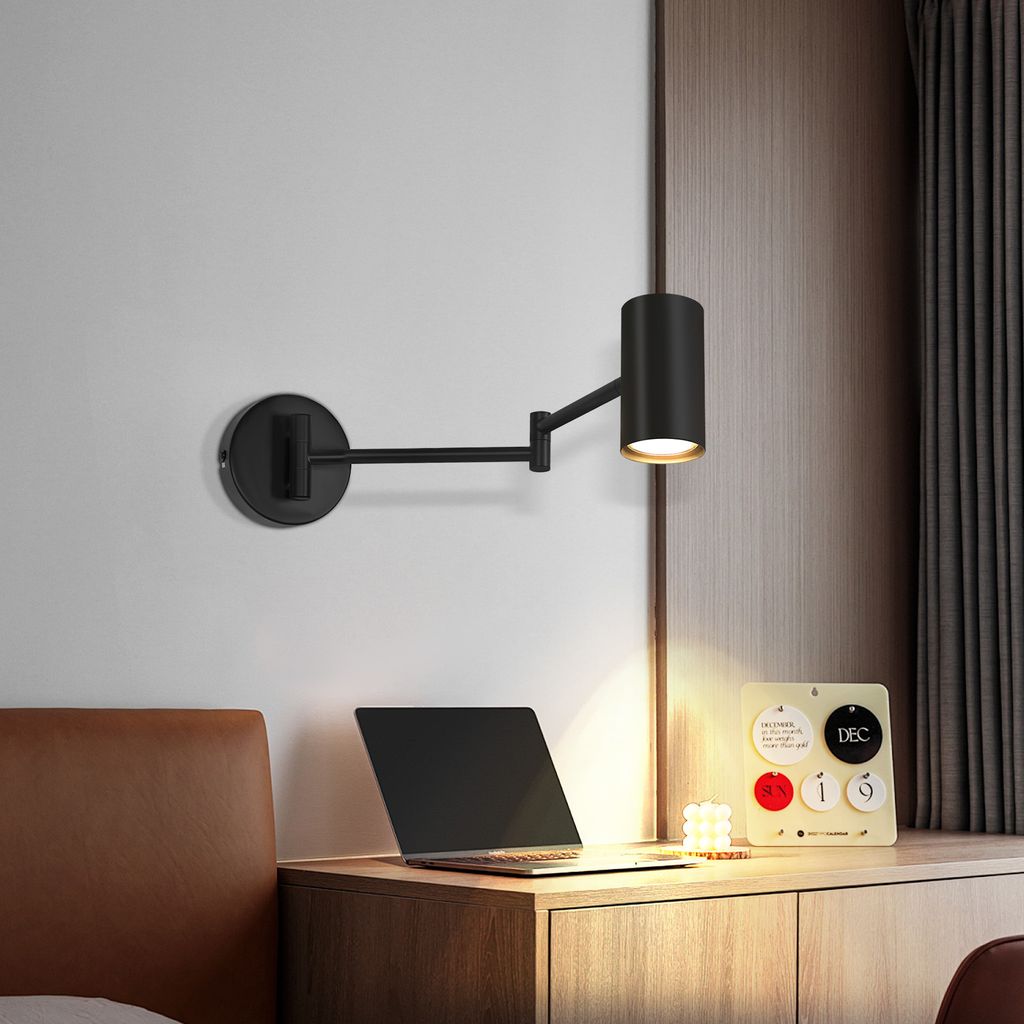 ZMH Wandleuchte Innen Wandlampe Schwarz Vintage Wandstrahler Schlafzimmer Wandlicht Schwenkbar Metall Treppenhaus Beleuchtung GU10 Ohne Leuchtmittel