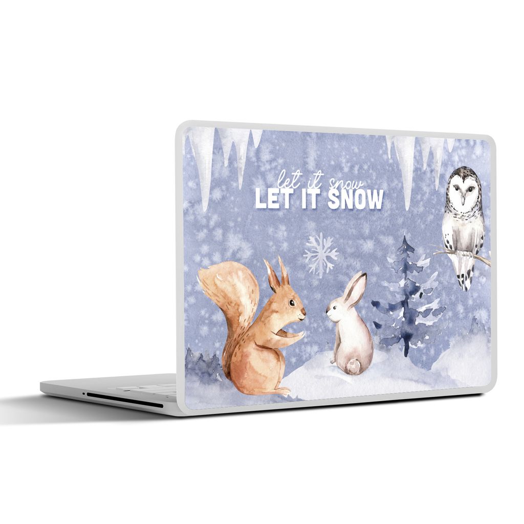 MuchoWow Laptop Aufkleber Sticker Cover Winter - Schnee - Eichhörnchen 30x21 cm - Sticker für Laptop - Selbstklebend