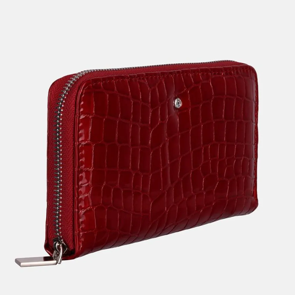 Portafoglio Donna Rosso Vernice Coccodrillo - Pelle Artigianale Italiana - 3