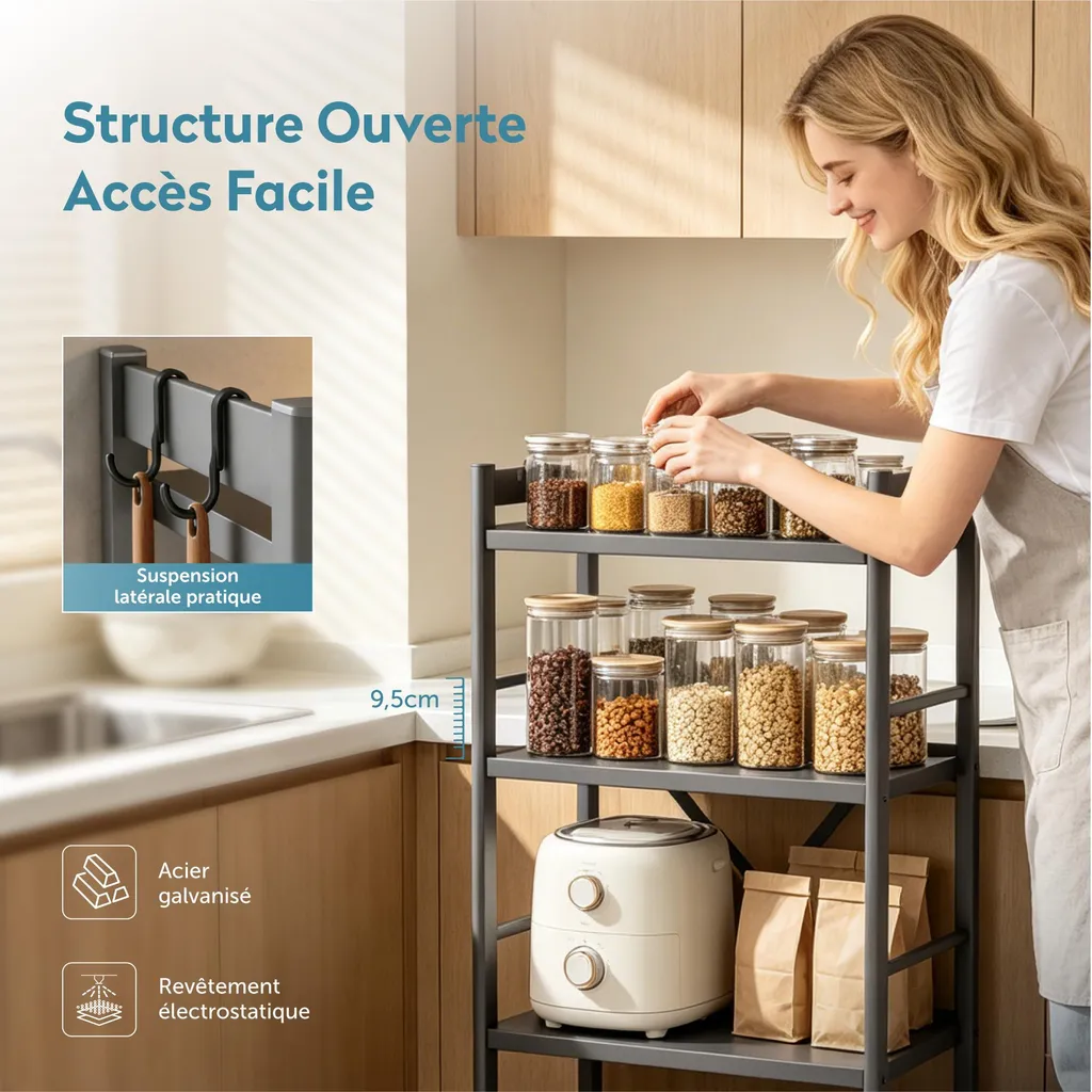 Étagère de Rangement Cuisine doporro Reglo-13 - 4 Niveaux en Acier - 5