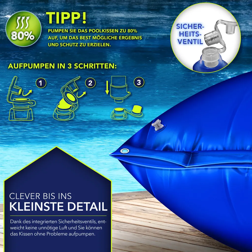2 Cuscini Invernali Per Piscina 120x120 Cm In PVC Con Corde Antighiaccio