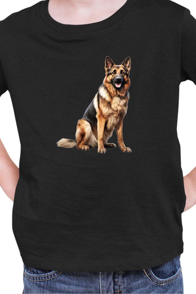 Kinder T-Shirt Dogs Breeds German Shepherd Dog Breed 006, 12-13 Jahr - 152 / Schwarz