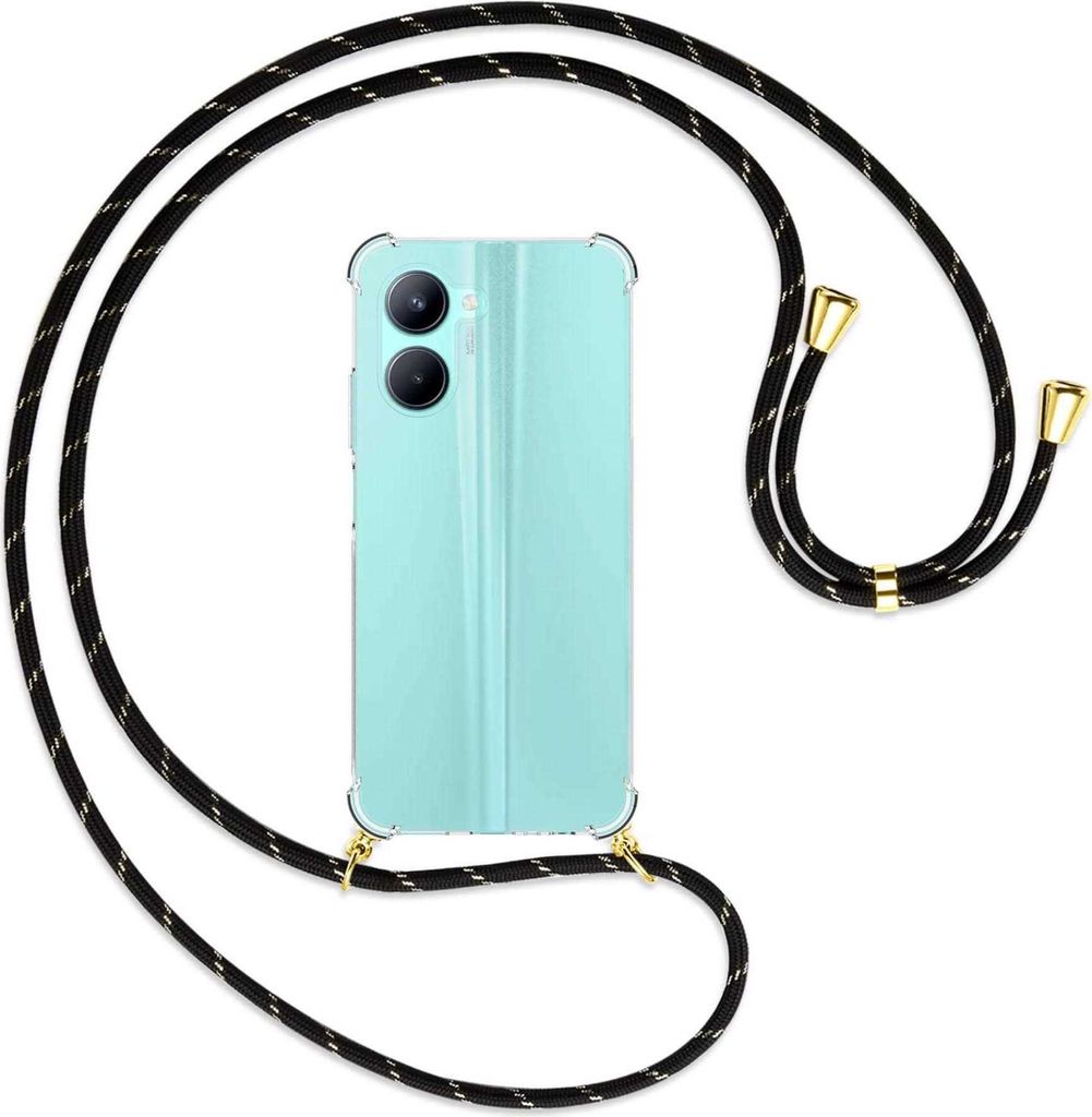 Handykette Backcover-Schutzhülle mit Band (Metall goldfarben) für Realme C33 (RMX3624, 6.5'') - schwarz/gold